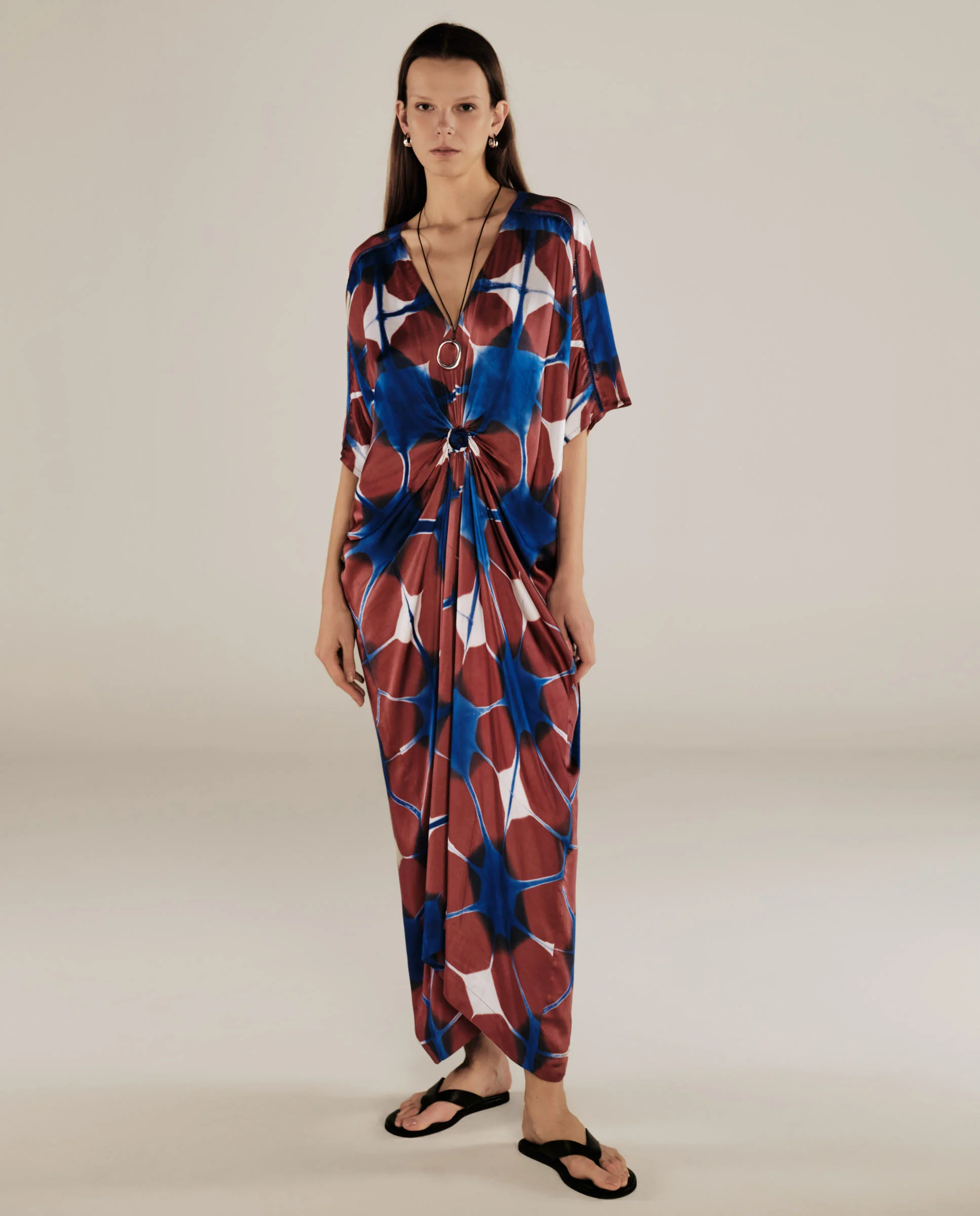 BRUNA | Blue & Burgundy Gathered Detail Tunic - Image 2