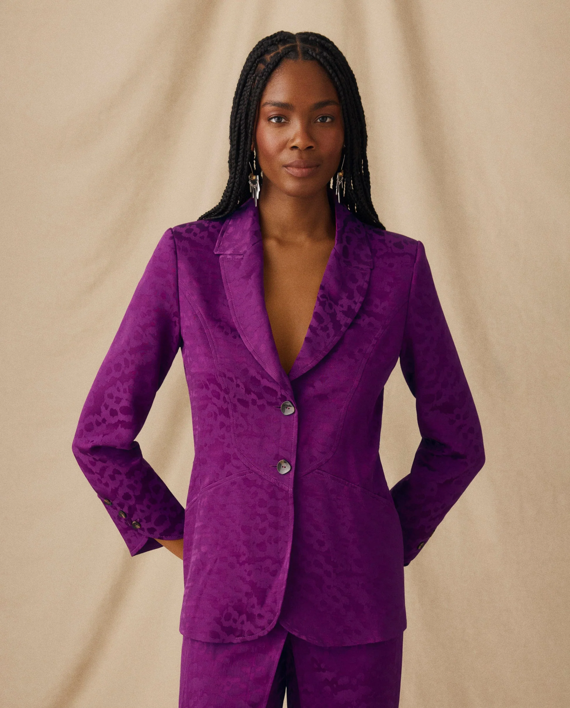 CICELEY | Magenta Jacquard Fitted Blazer - Image 12