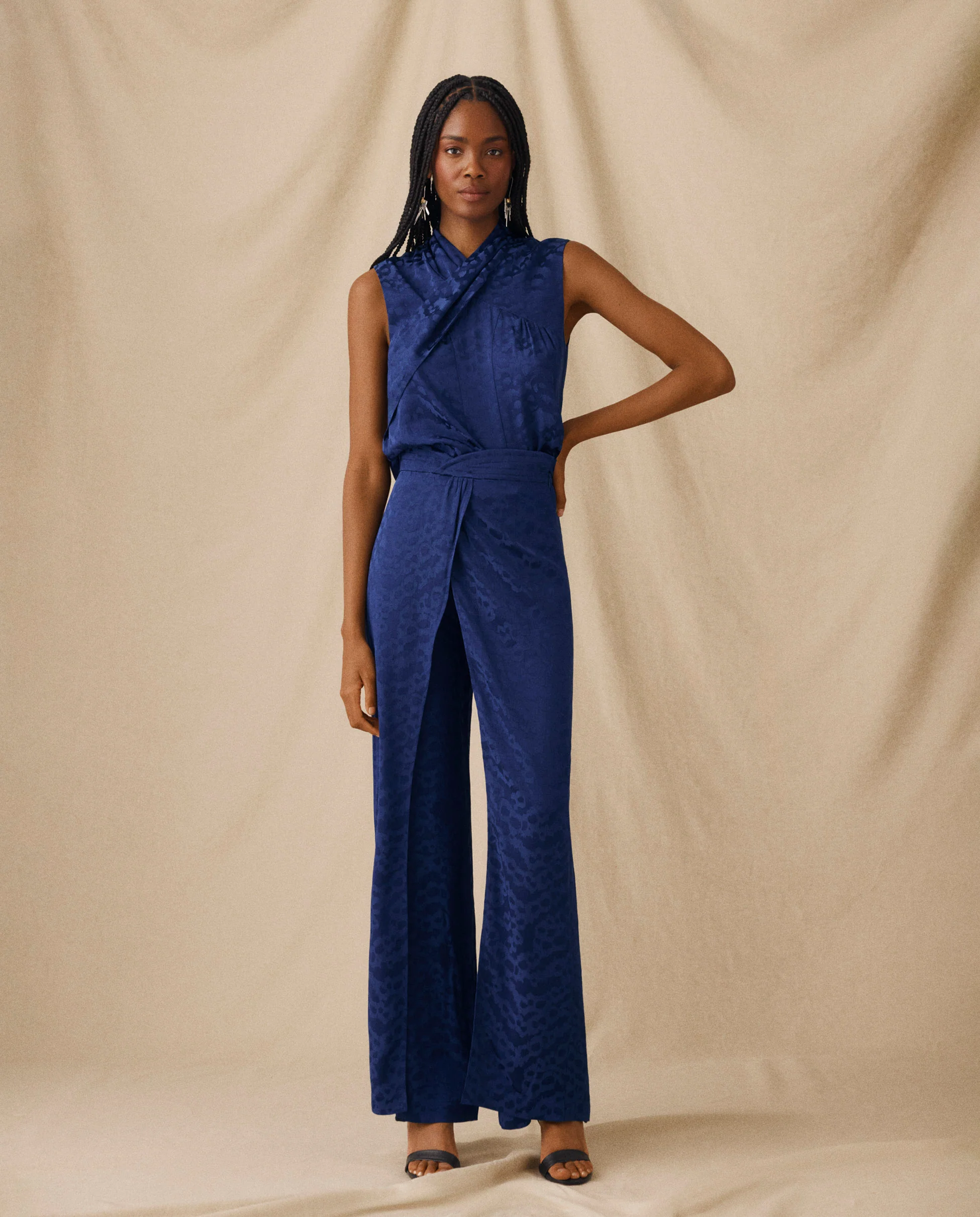 ELAINE | Indigo Jacquard Wide-Leg Trousers