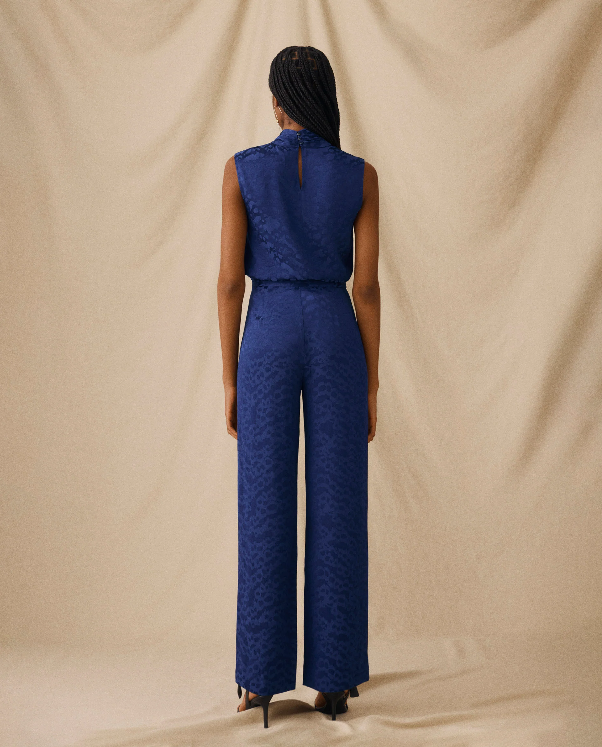 ELAINE | Indigo Jacquard Wide-Leg Trousers - Image 4