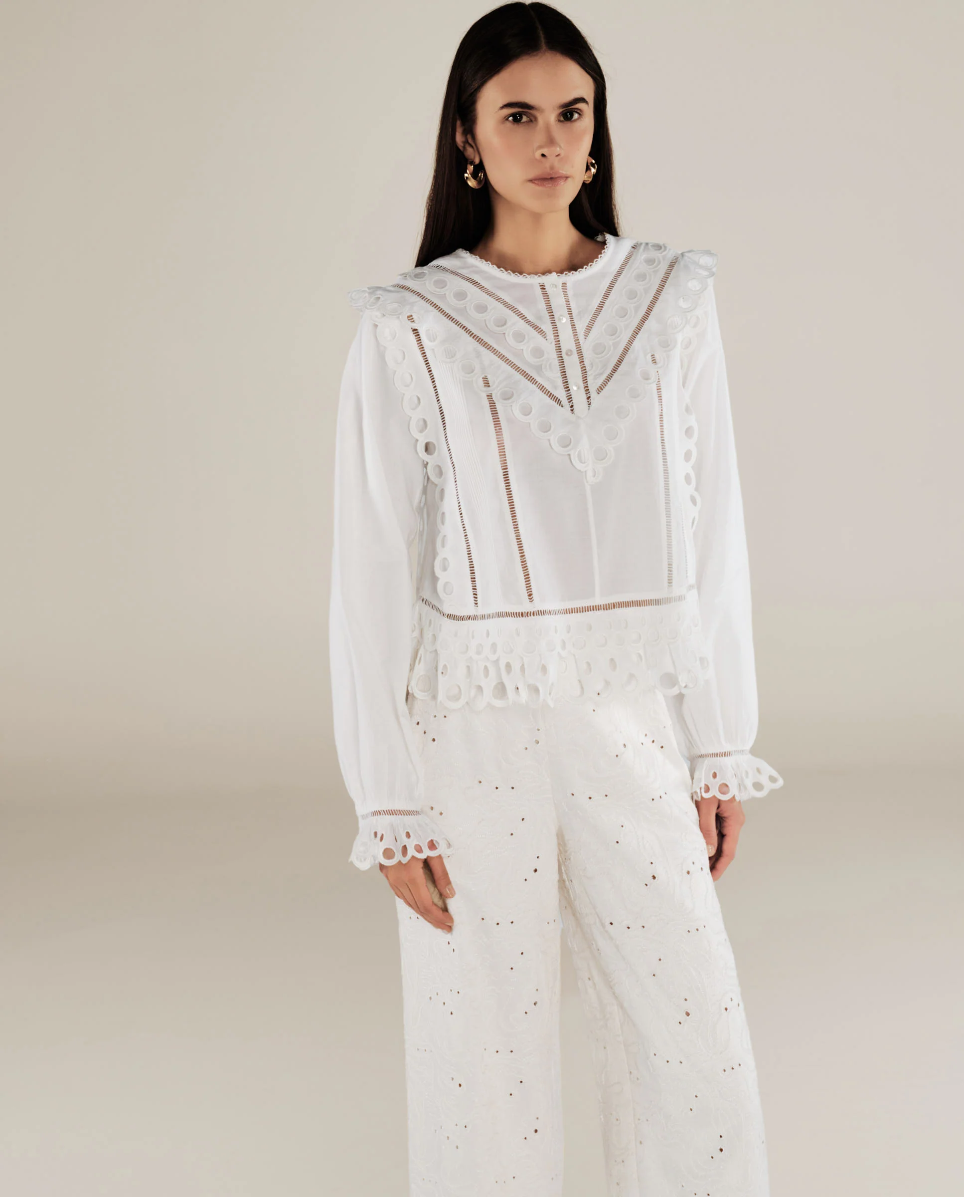 ZOYA | White Embroidery Detail Cotton Blouse - Image 2